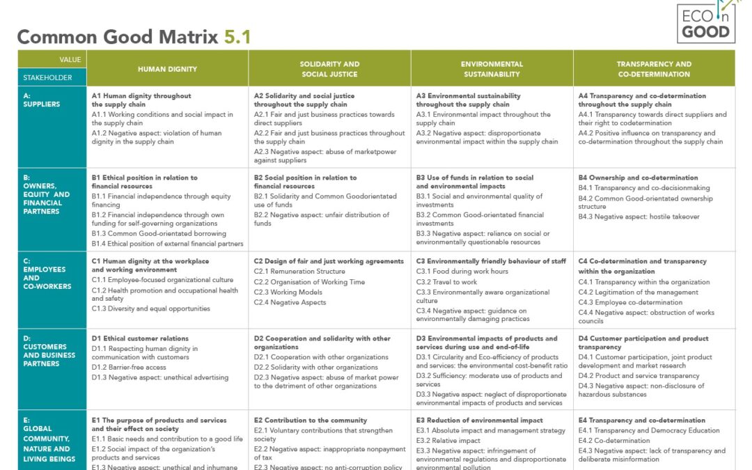 ECOnGOOD presenta la Matrice del Bene Comune 5.1 – organizzazioni